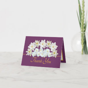 Stylish Elegant White Clematis and Roses Thank You Card