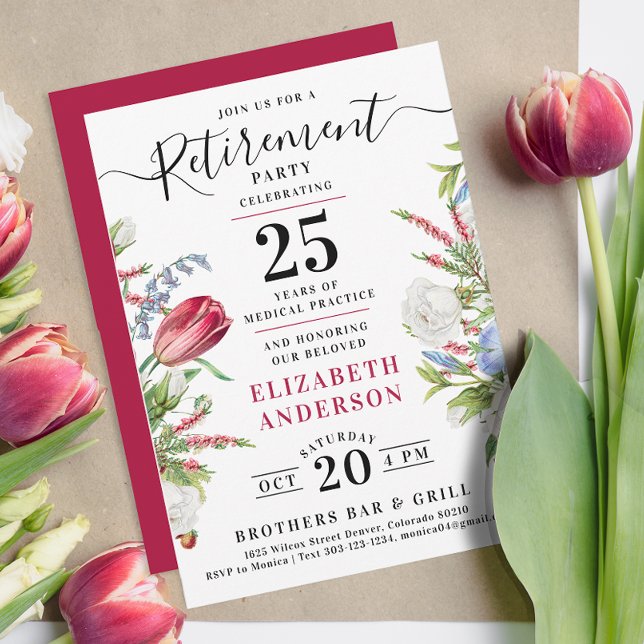 Stylish Elegant Wild Flowers Retirement Party Invitation (Creator Uploaded)
