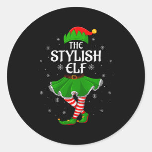 Stylish Elf Christmas Family Girls Women Elf Squad Classic Round Sticker