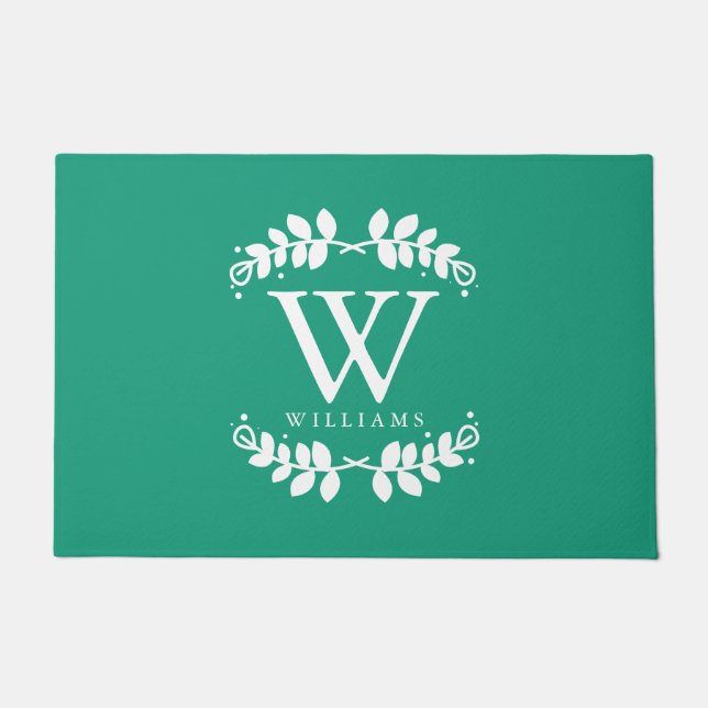 Stylish Emerald Family Monogram Doormat (Front)