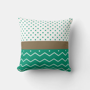 Stylish Emerald Green and White Chevron Polka Dots Cushion