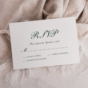 Stylish Emerald Green and White Wedding RSVP Card