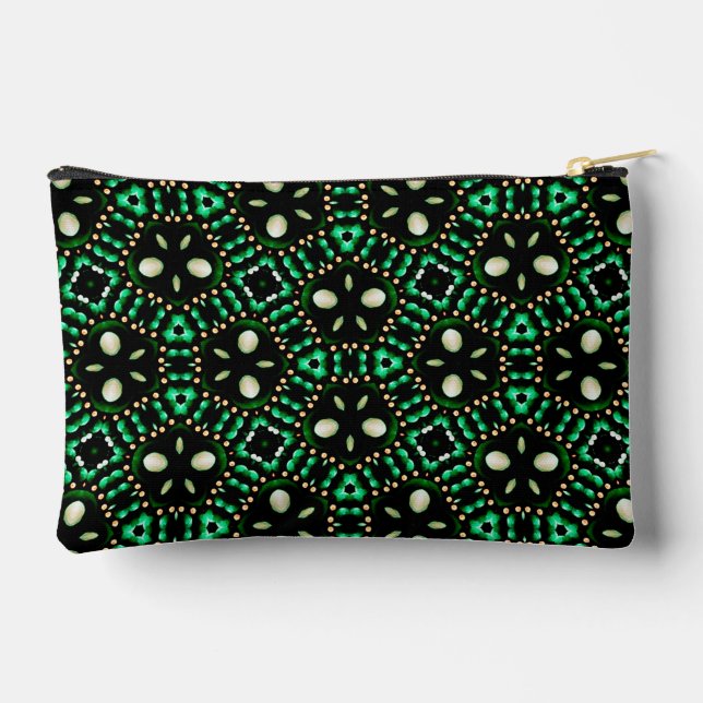 Stylish Emerald & Pearl Abstract Dot Art Pattern  Accessory Pouch (Back)