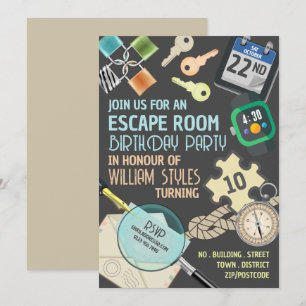 Stylish Escape Room, Birthday Party Invitation