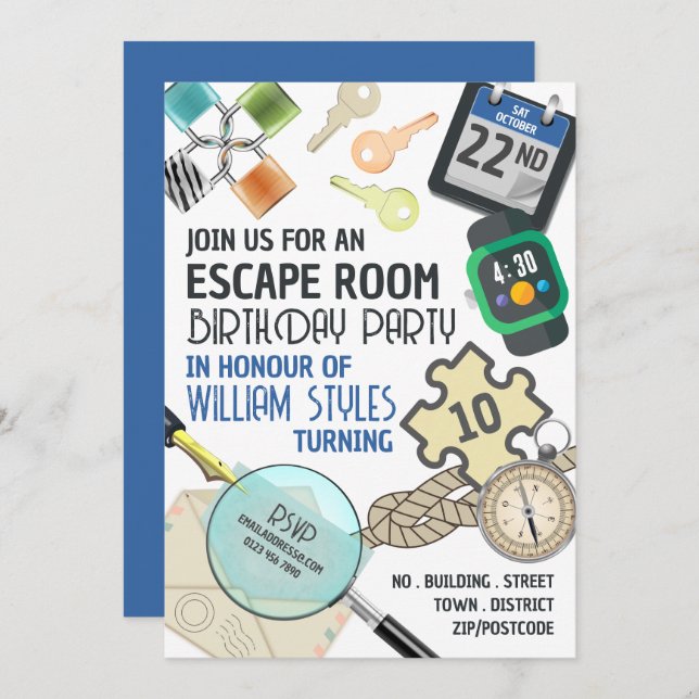 Stylish Escape Room, Birthday Party Invitation (Front/Back)