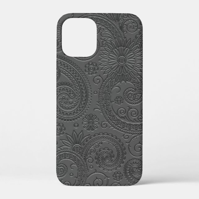 Stylish Etched Grey Paisley Floral Pattern Case-Mate iPhone Case (Back)