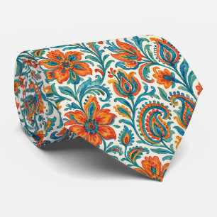 Stylish Ethnic Colorful Paisley Floral Art Pattern Tie