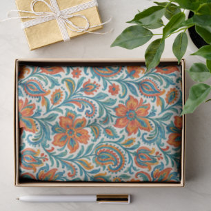 Stylish Ethnic Colorful Paisley Floral Art Pattern Tissue Paper