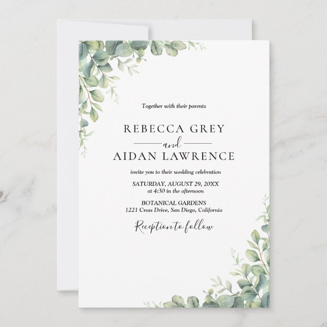 Stylish eucalyptus greenery invitation (Front)