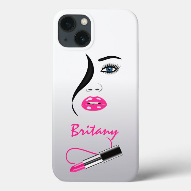 Stylish Face with Pink Lipstick in the Mirror Case-Mate iPhone Case (Back)