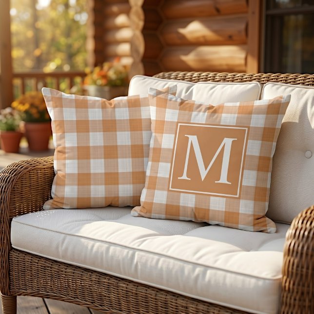 Stylish Fall Pumpkin Orange Gingham Pattern Cushion (Creator Uploaded)