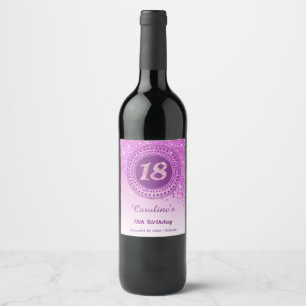 Stylish Falling Pink Glitter 18th Birthday Wine Label