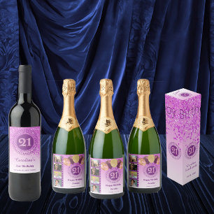 Stylish Falling Pink Glitter 21st Birthday Wine Label