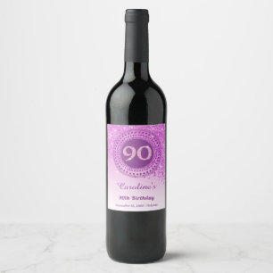 Stylish Falling Pink Glitter 90th Birthday Wine Label