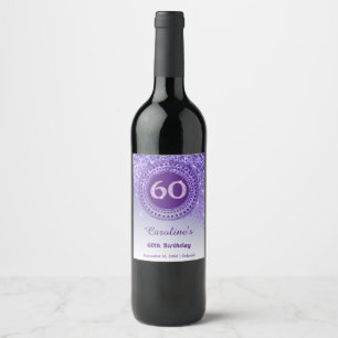 Stylish Falling Purple Glitter 60th Birthday Wine Label