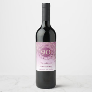Stylish Falling Rose Gold Glitter 90th Birthday Wine Label