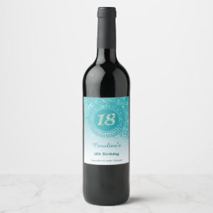 Stylish Falling Teal Blue Glitter 18th Birthday Wine Label