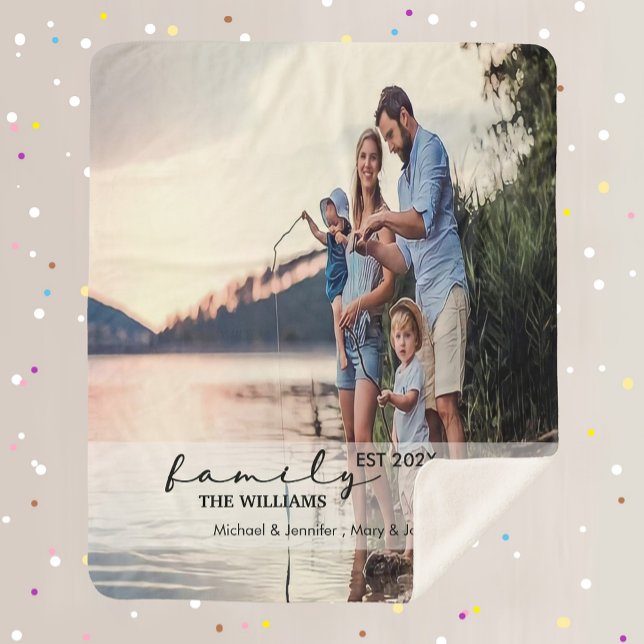 Stylish Family Keepsake | Personalised Full Photo Sherpa Blanket ( Full Photo calligraphy Family Sherpa Blanket)
