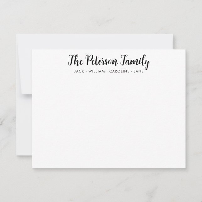 Stylish Family Name Handwritten Black Script Font Card (Front)