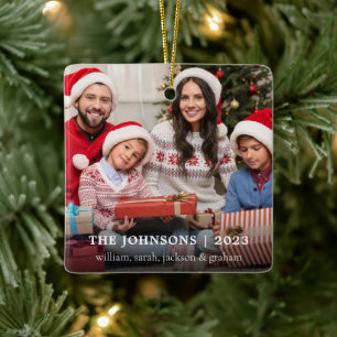 Stylish Family Photo Christmas Ceramic Ornament