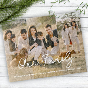 Stylish Family Photo Collage Script Typography Jigsaw Puzzle