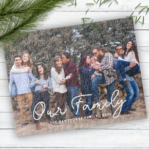 Stylish Family Photo Script Typography Custom Jigsaw Puzzle