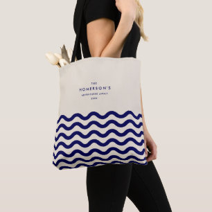 Stylish Family Vacation Navy Blue Tropical Waves  Tote Bag