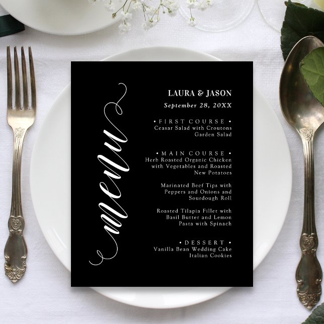 Stylish Fancy Script Wedding Menu Card For Plate (Creator Uploaded)