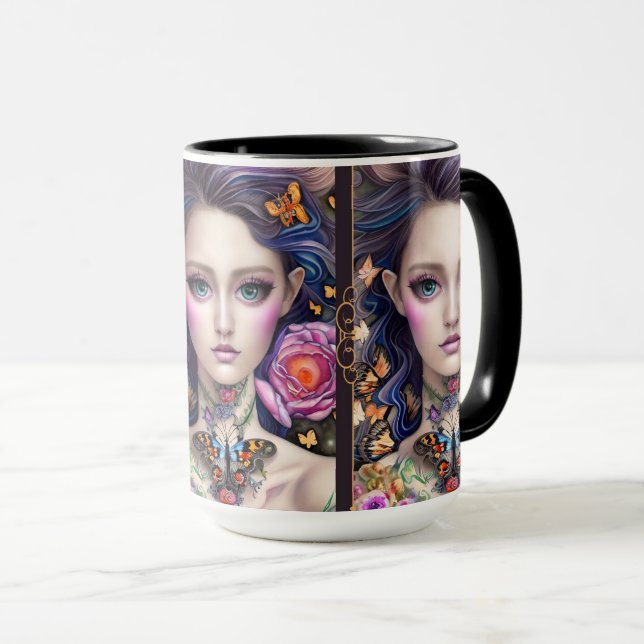 Stylish Fantasy Butterfly Girl with Necklace Mug (Front Right)