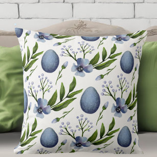 Stylish Farmhouse Blue, Green and White Floral  Cushion