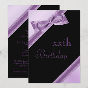 Stylish Faux Bow & Ribbon Any Age Birthday Invitation