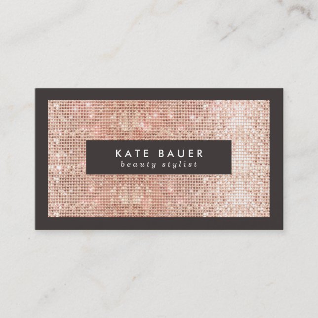 Stylish Faux Copper Sequin Beauty and Fashion Business Card (Front)