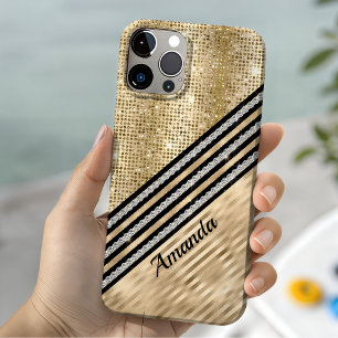 Stylish faux Crystal and Gold glitter Personalised Case-Mate iPhone 14 Case