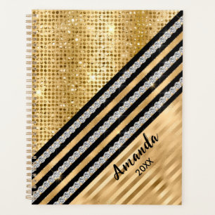 Stylish faux Crystal and Gold glitter Personalised Planner