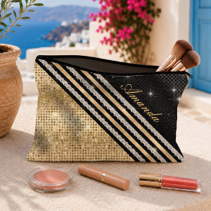 Stylish faux Crystal Gold And black Personalised Accessory Pouch