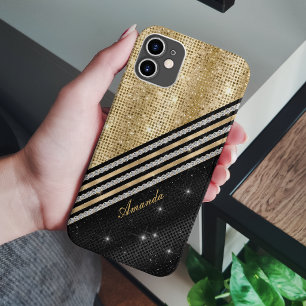 Stylish faux Crystal Gold And black Personalised C iPhone 13 Case