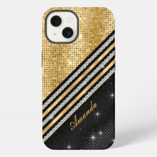 Stylish faux Crystal Gold And black Personalised C iPhone 13 Case