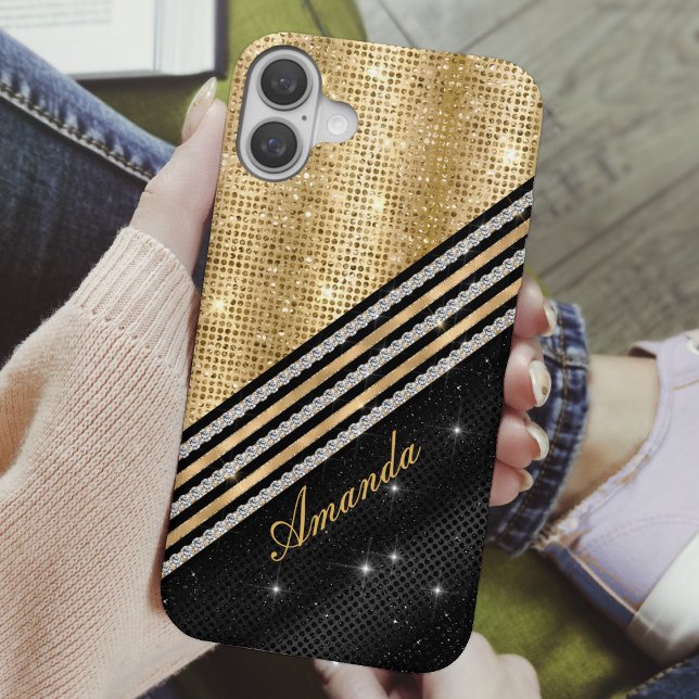 Stylish faux Crystal Gold And black Personalised Case-Mate iPhone Case (Creator Uploaded)