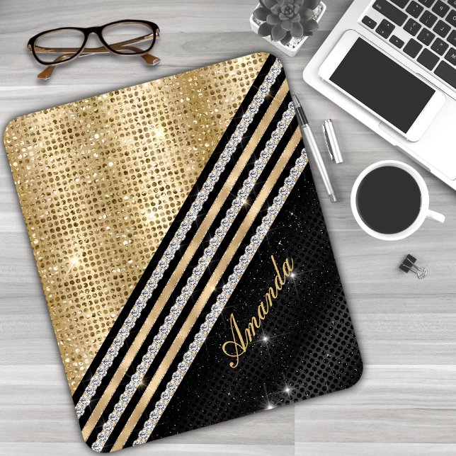 Stylish faux Crystal Gold And black Personalised M Mouse Pad (Creator Uploaded)