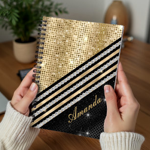 Stylish faux Crystal Gold And black Personalised N Notebook
