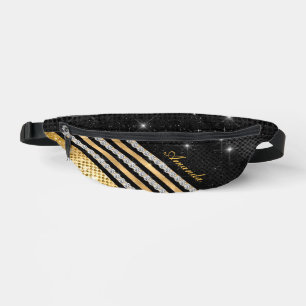 Stylish faux Crystal Gold And black Personalized Bum Bags