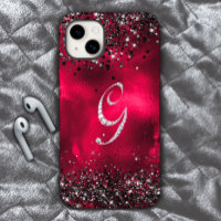 Stylish faux Crystal rhinestone letter G red black