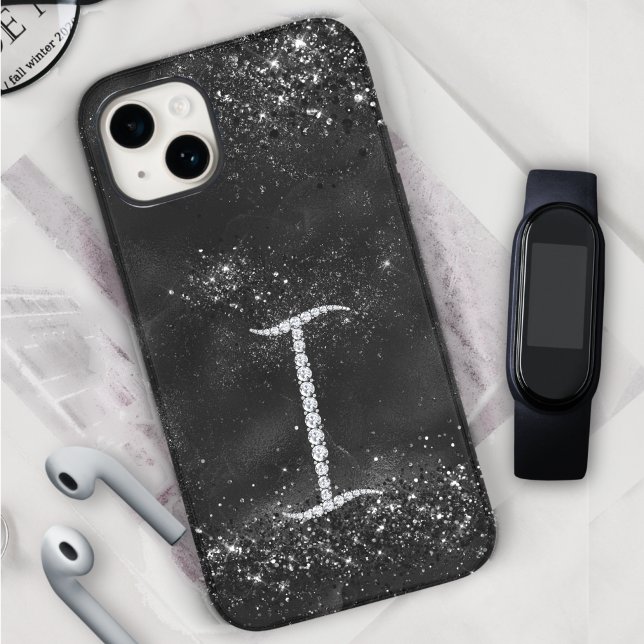 Stylish faux Crystal rhinestone letter I black Case-Mate iPhone Case (Creator Uploaded)