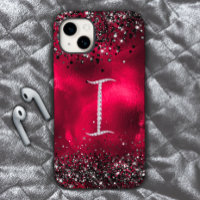 Stylish faux Crystal rhinestone letter I red black