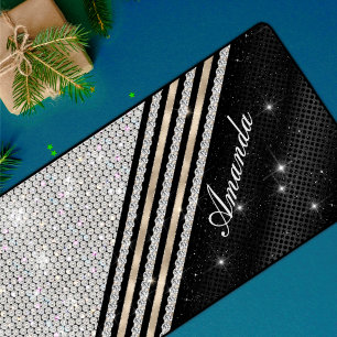 Stylish faux Crystal silver and black Personalised Desk Mat