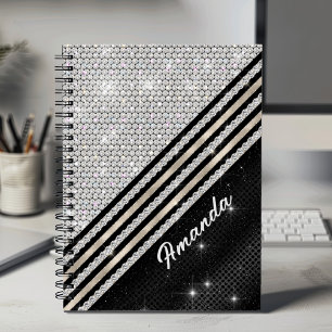 Stylish faux Crystal silver and black Personalised Notebook