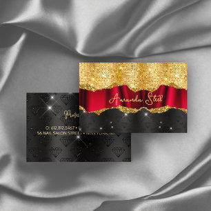 Stylish faux Glitter Red Gold black monogram Busi Business Card