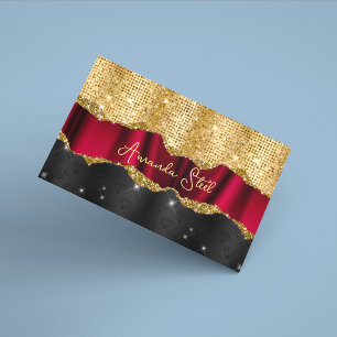 Stylish faux Glitter Red Gold black monogram  Busi Magnetic Business Card