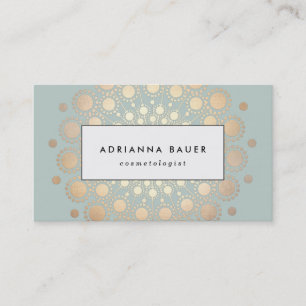 Stylish Faux Gold Foil Circle Motif Sage Blue Business Card
