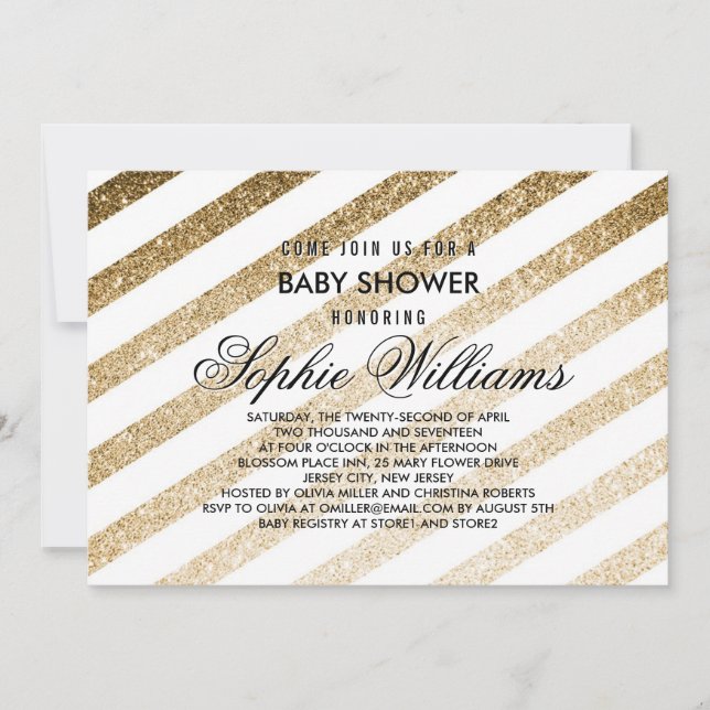 Stylish Faux Gold Glitter Baby Shower Invitation (Front)